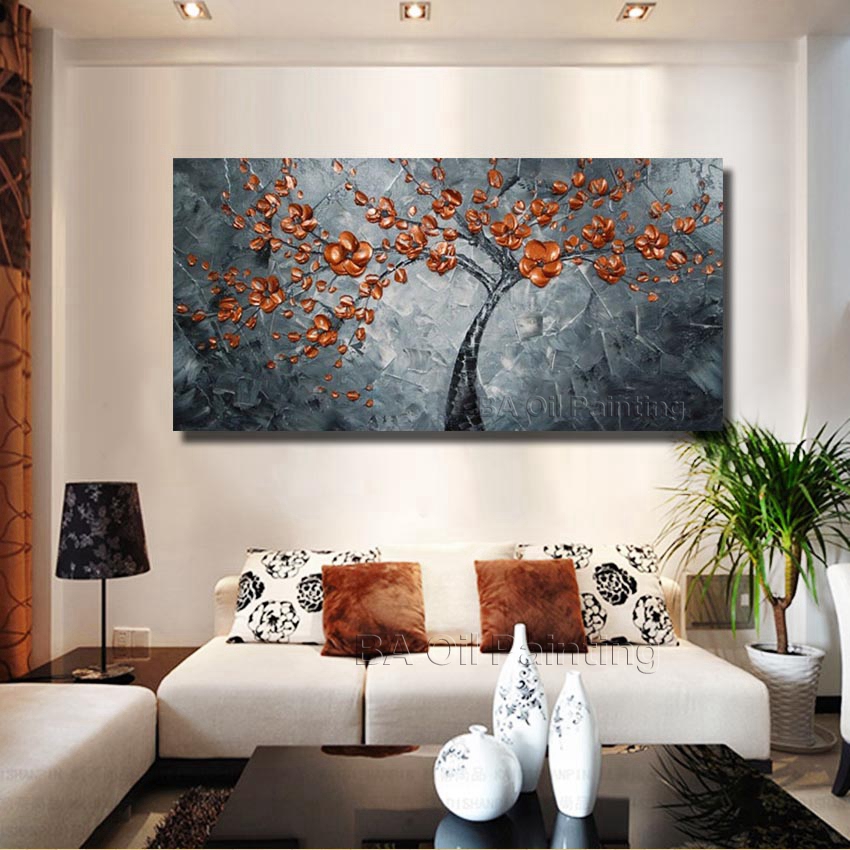 wall art landscape canvas paintings home decor pictures orange flower paintings home decoracion unframed hf0018