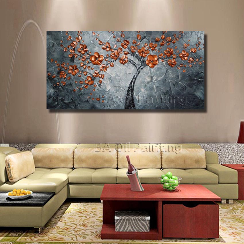 wall art landscape canvas paintings home decor pictures orange flower paintings home decoracion unframed hf0018