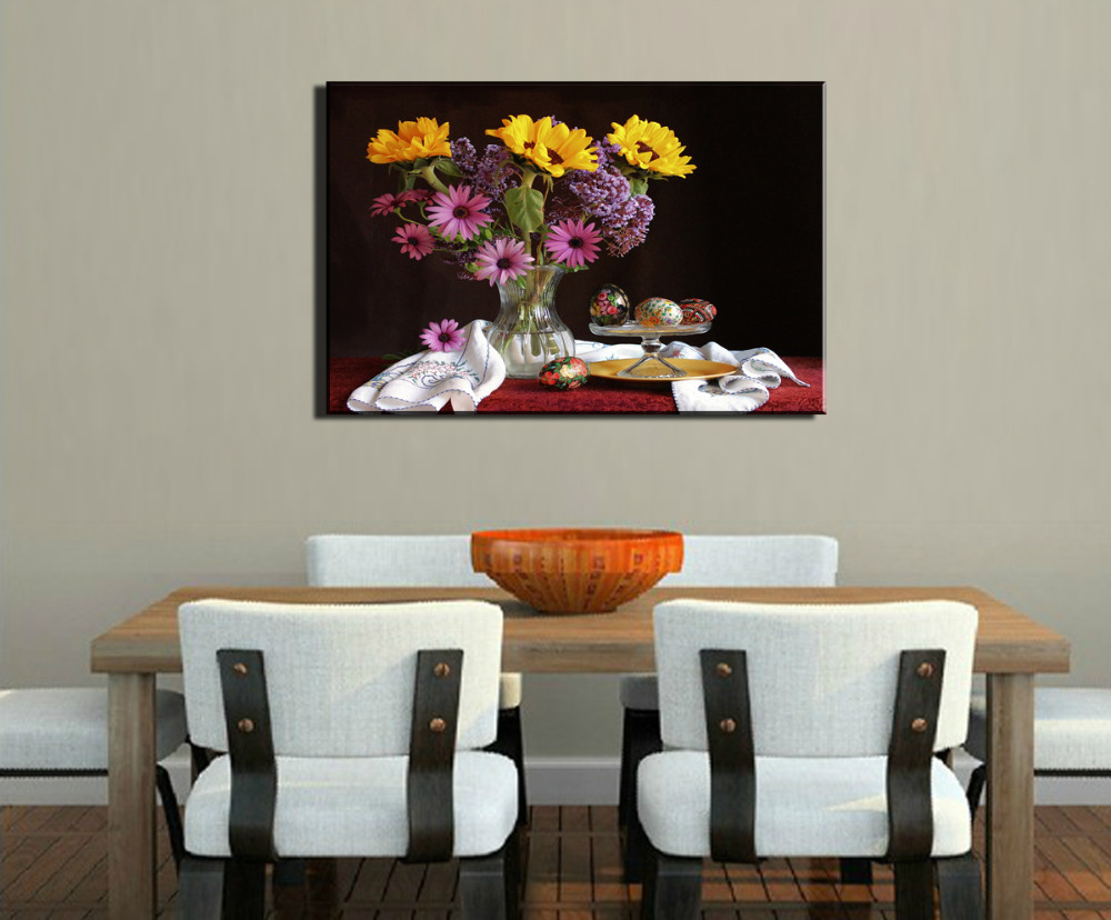 1 piece modern wall painting purple yellow sunflower home decoration flowers art picture paint on canvas prints unframed