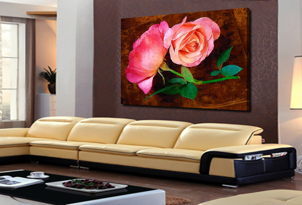 1 pieces popular hd modern wall painting green and red rose flowers home wall art picture print on canvas unframed