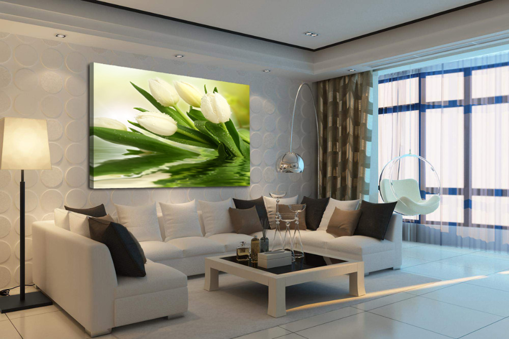 1 pieces popular hd modern wall painting green and white tulip flowers home wall art picture print on canvas unframed