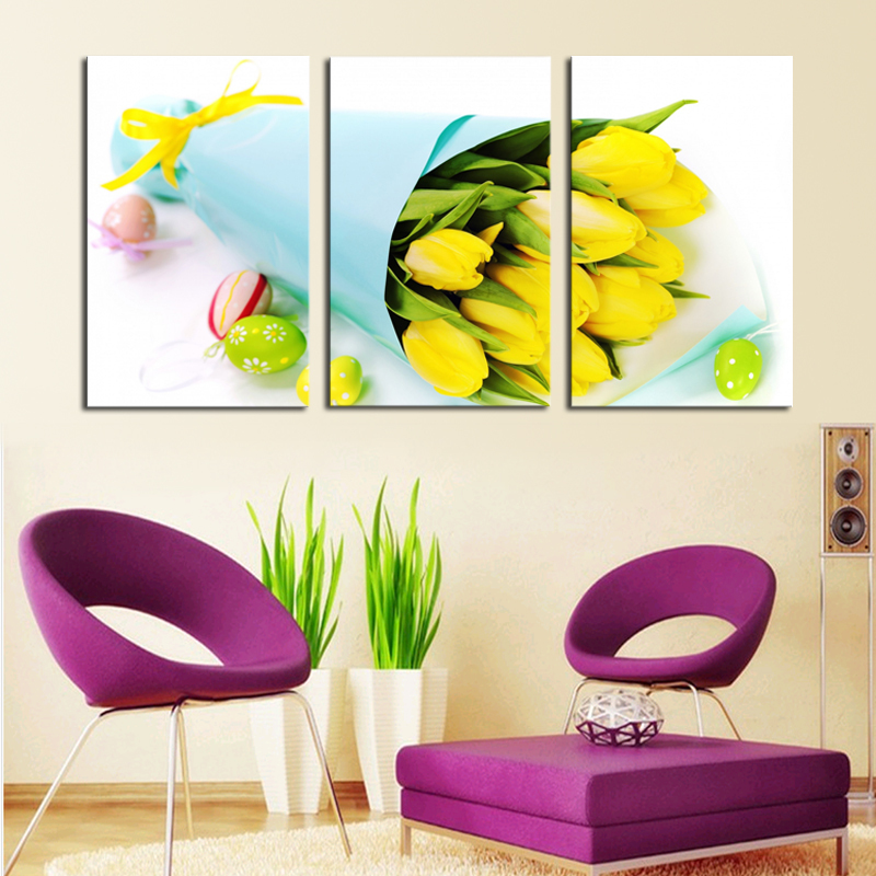 3 panel yellow roses modern painting canvas wall art picture home decoration living room canvas print--large canvas art unframed