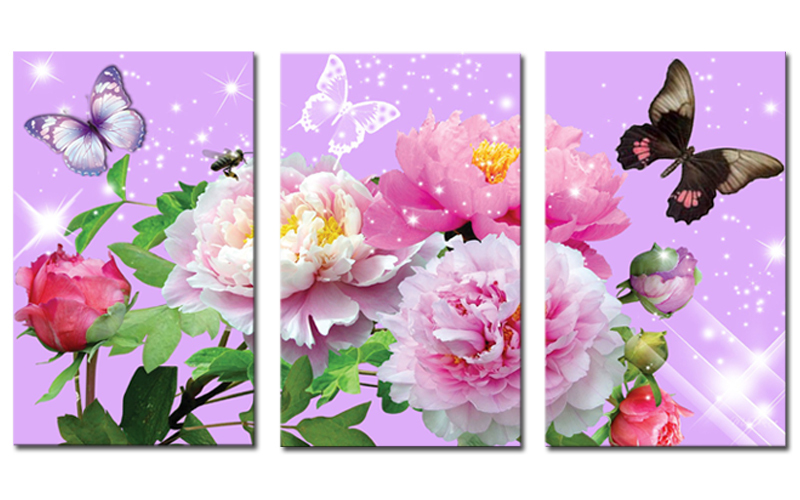 3 panels colorful flower with butterfly hd picture canvas modern artwork wall decorative print painting on canvas without frame