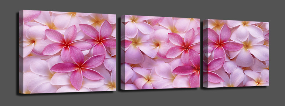 3 panels/set pink flowers hd picture printed on canvas arts canvas print painting artwork, sell decorative painting unframed