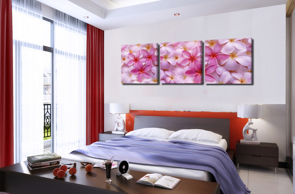 3 panels/set pink flowers hd picture printed on canvas arts canvas print painting artwork, sell decorative painting unframed