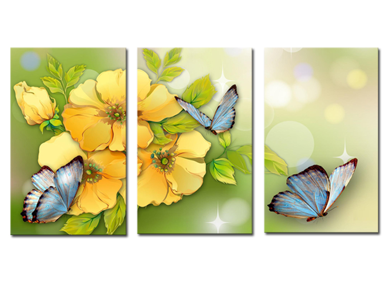 3 piece yellow flower and butterfly modern home wall decor canvas picture art hd print painting on canvas arts unframed