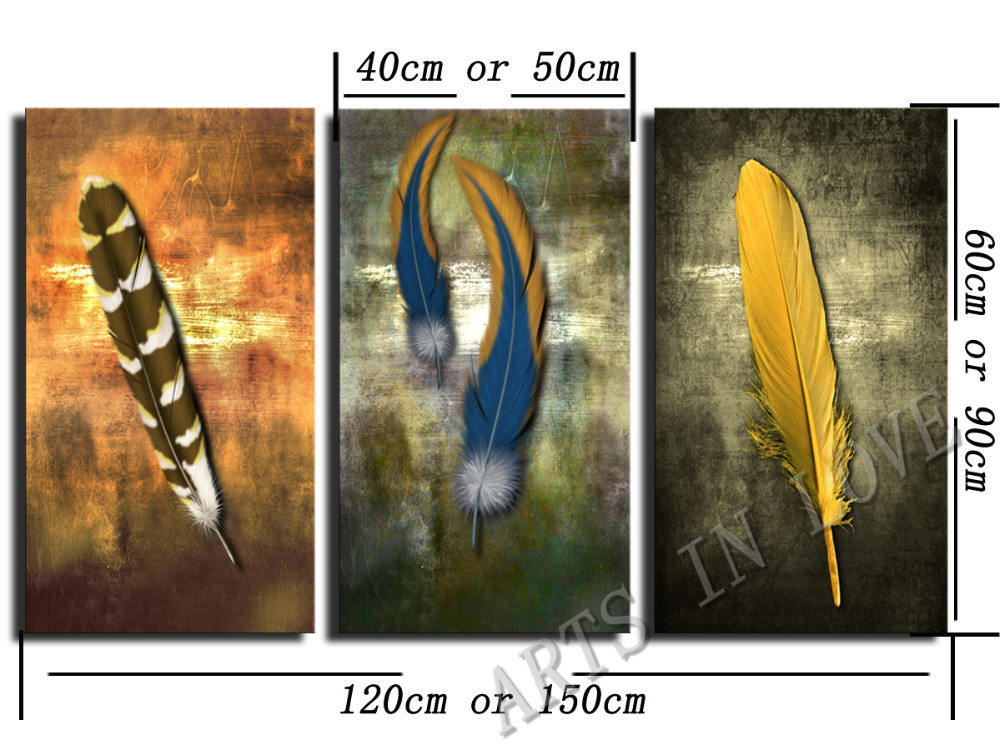 3panel/set modern household decorates yellow feathers landscape wall picture, oil print painting for living room