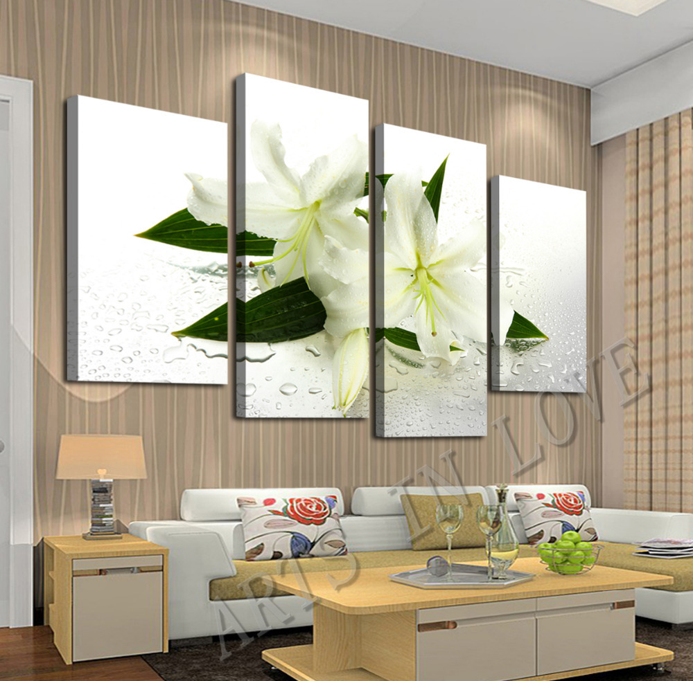 4 panels beautiful white lilies picture printed on canvas painting hd canvas printed arts artwork wall art picture unframed