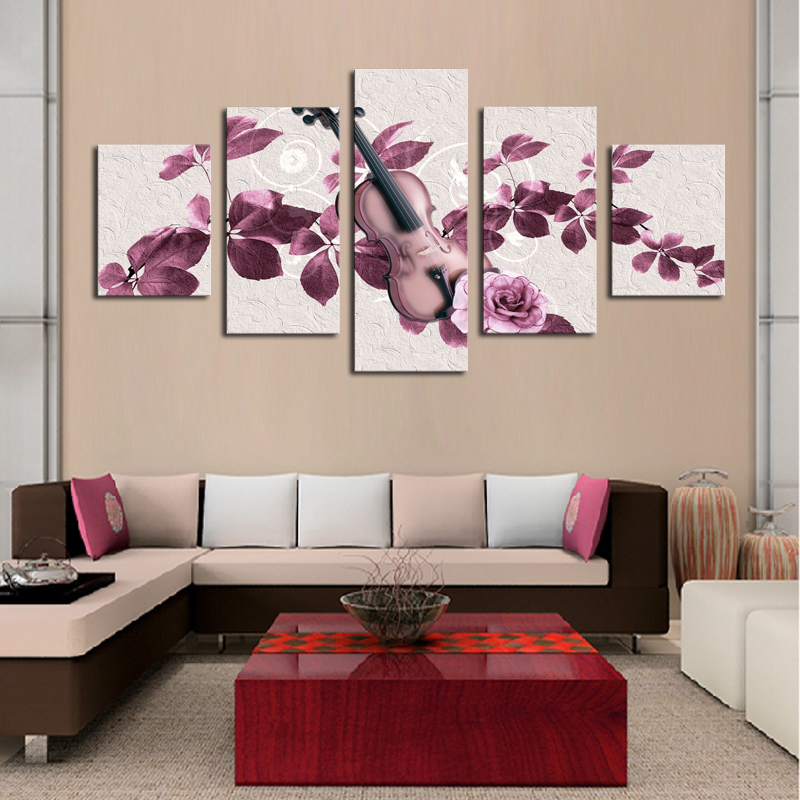 5 pane purple flower hd painting canvas wall art picture home decoration living room decoration canvas print modern unframed