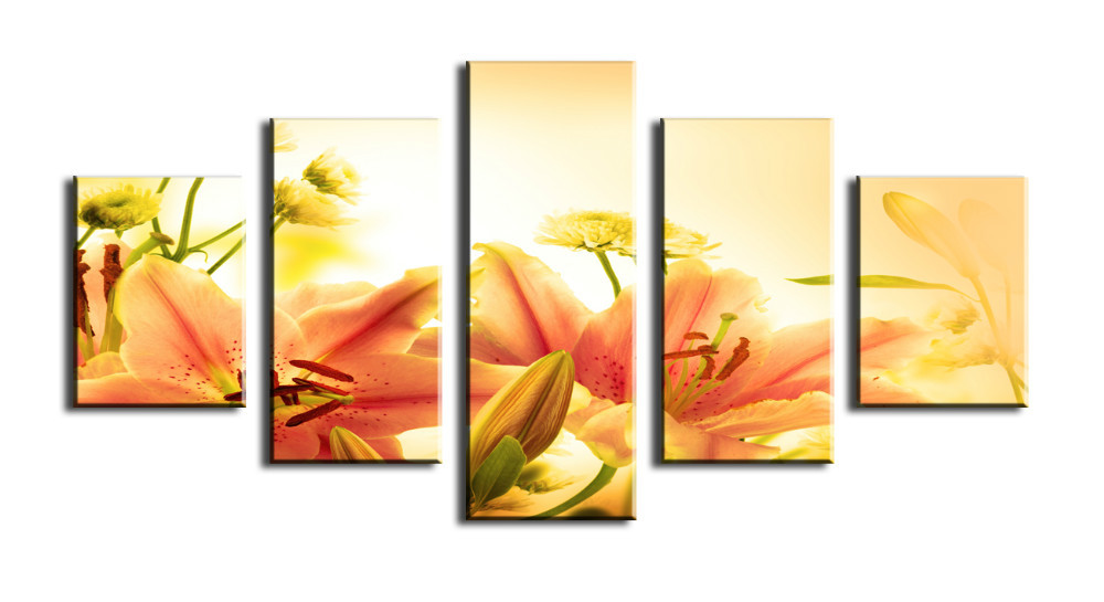 5 panels/set warm lily hd canvas print painting artwork for living room wall decorative painting unframed