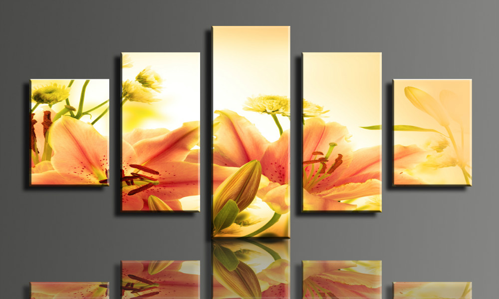 5 panels/set warm lily hd canvas print painting artwork for living room wall decorative painting unframed