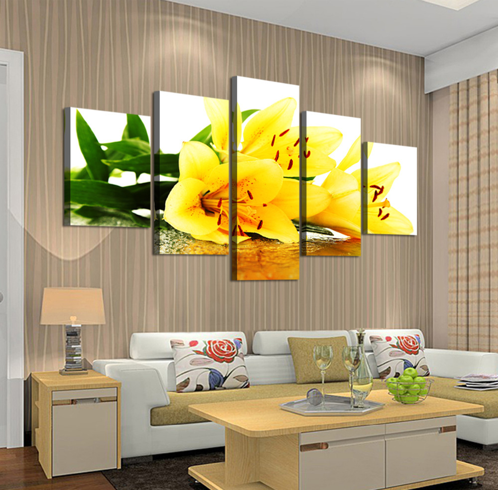 5 piece yellow lily modern home wall canvas picture art hd print painting on canvas for living room decor unframed