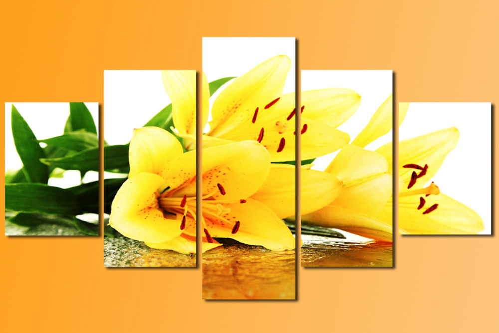 5 piece yellow lily modern home wall canvas picture art hd print painting on canvas for living room decor unframed