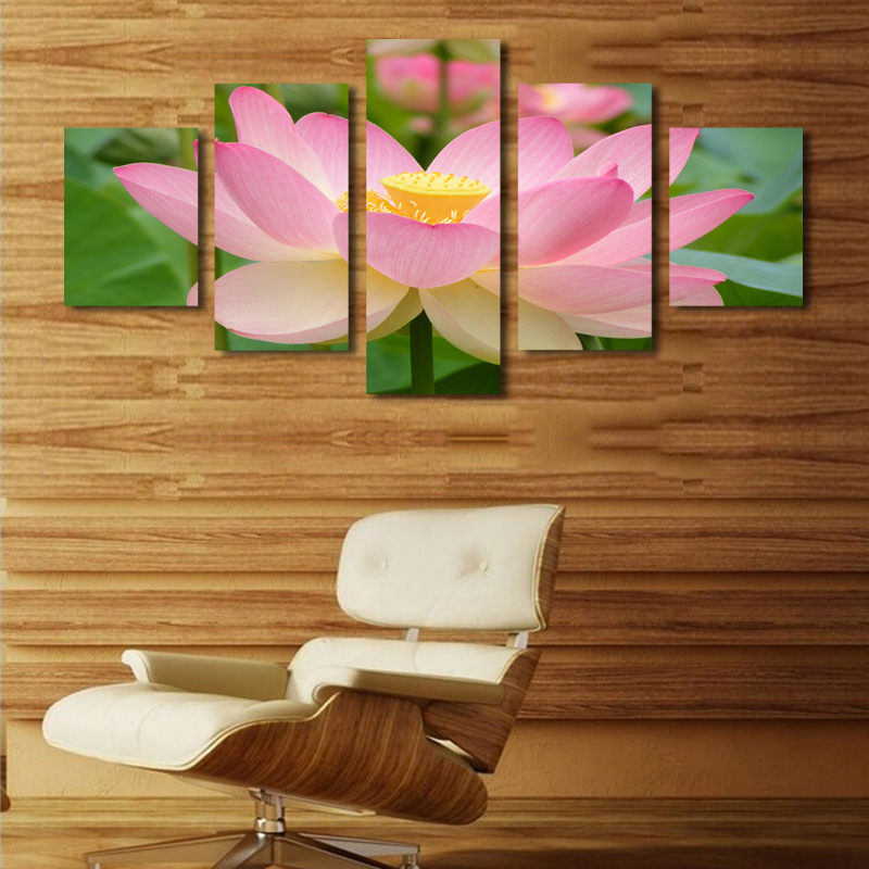 art in love flower lotus modern canvas prints artwork pictures po paintings on canvas wall art home decorations 5pcs/set