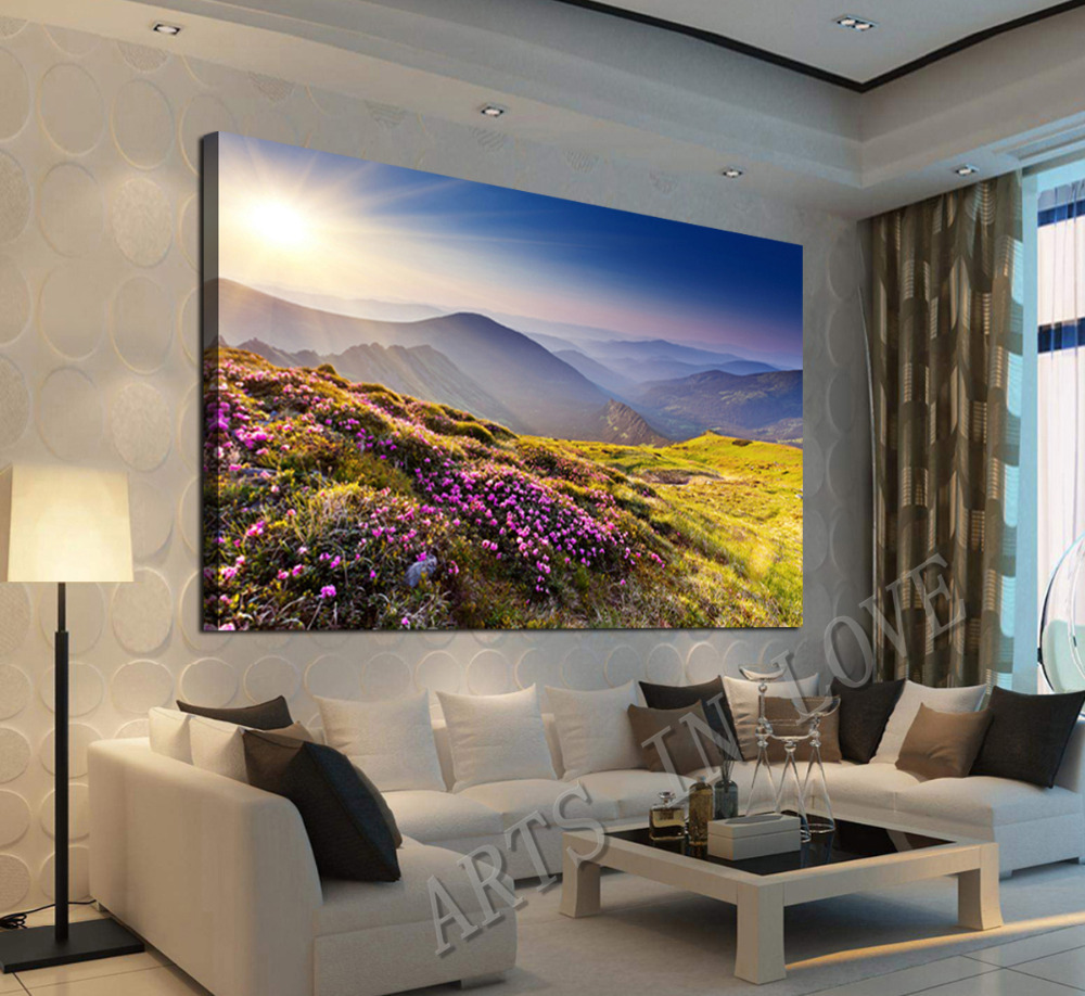 beautiful flowers and grass on hill ,1 panel/set hd canvas print painting artwork,, decorative painting s00351d-n