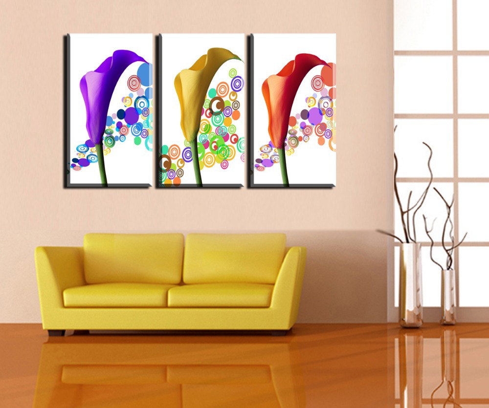 beautiful tricolor flowers 3 panels/set hd picture canvas print painting artwork for living room