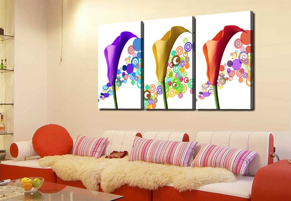 beautiful tricolor flowers 3 panels/set hd picture canvas print painting artwork for living room