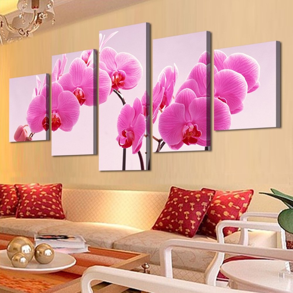 beautiful warm phalaenopsis,5 panels/set hd picture canvas print painting artwork, wall decorative painting