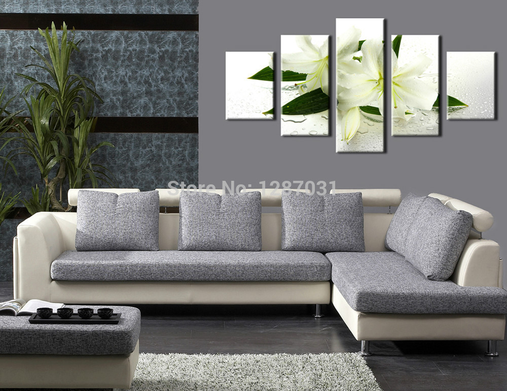 beautiful white lilys 5 panels/set hd canvas print painting artwork wall decorative for living room painting unframed
