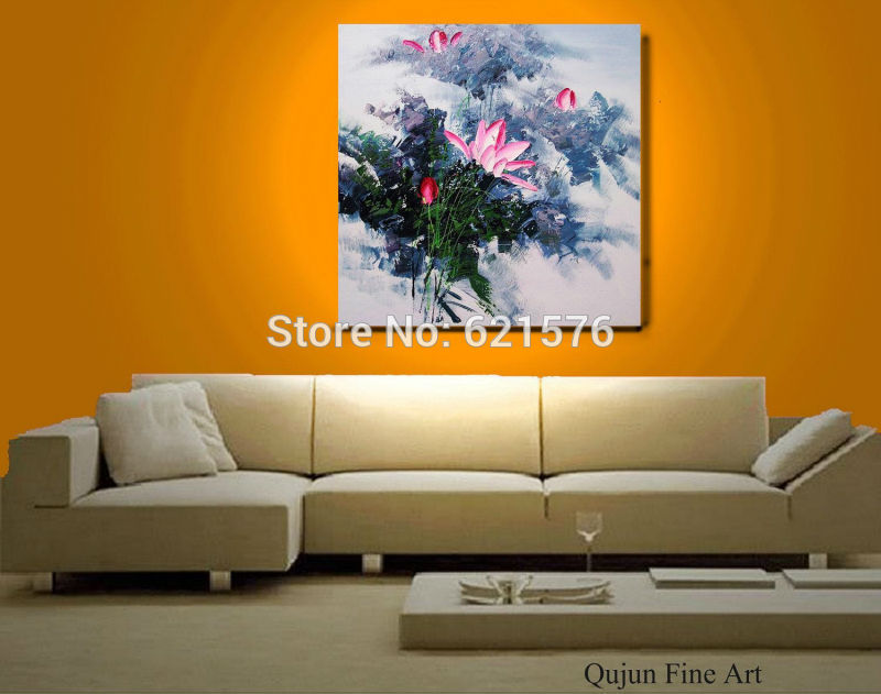 big hand-painted modern home decor abstract pink lotus flower wall art picture thick palette knife oil painting on canvas art