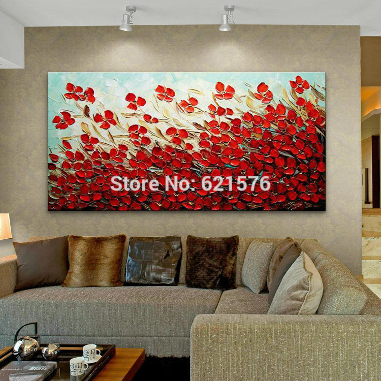 big hand-painted modern home decor abstract red clovers flower wall art picture thick palette knife oil painting on canvas art