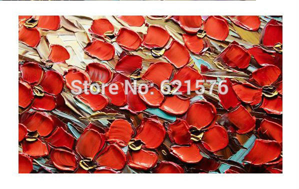 big hand-painted modern home decor abstract red clovers flower wall art picture thick palette knife oil painting on canvas art