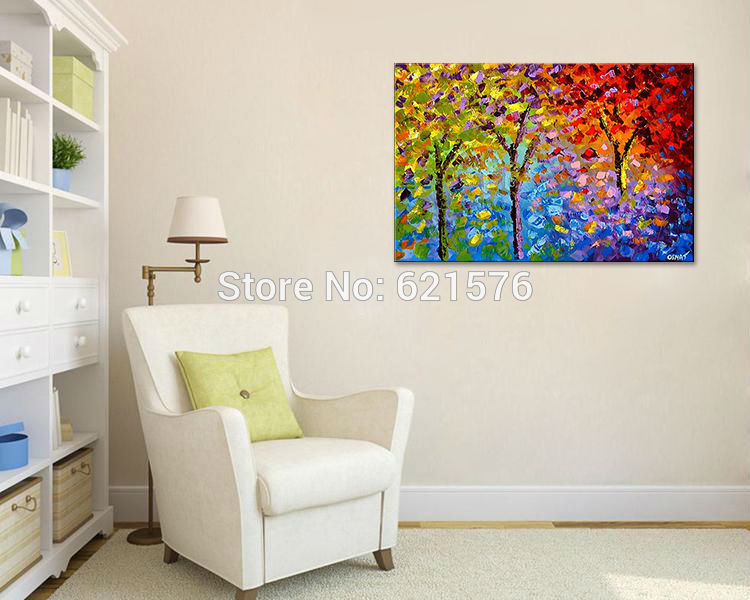 big hand-painted modern living room home decor abstract wall art picture thick palette colourful tree oil painting on canvas art