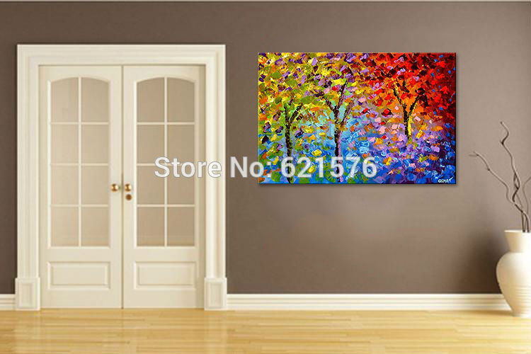 big hand-painted modern living room home decor abstract wall art picture thick palette colourful tree oil painting on canvas art