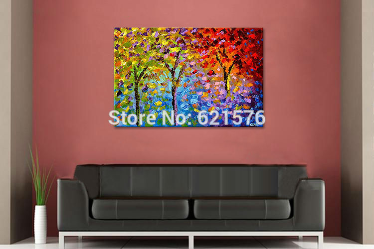 big hand-painted modern living room home decor abstract wall art picture thick palette colourful tree oil painting on canvas art