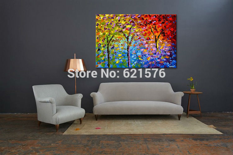 big hand-painted modern living room home decor abstract wall art picture thick palette colourful tree oil painting on canvas art