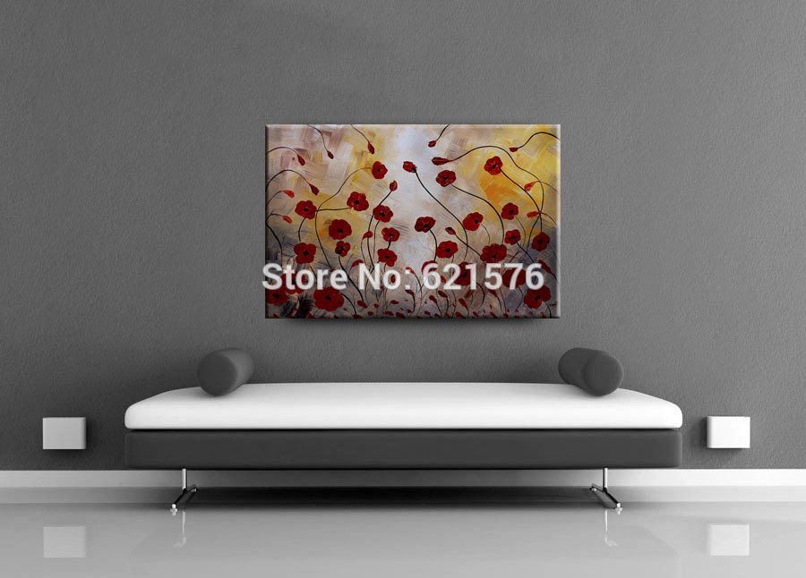 big hand-painted modern red dancing flowers wall art picture home decor abstract thick palette knife oil painting on canvas art