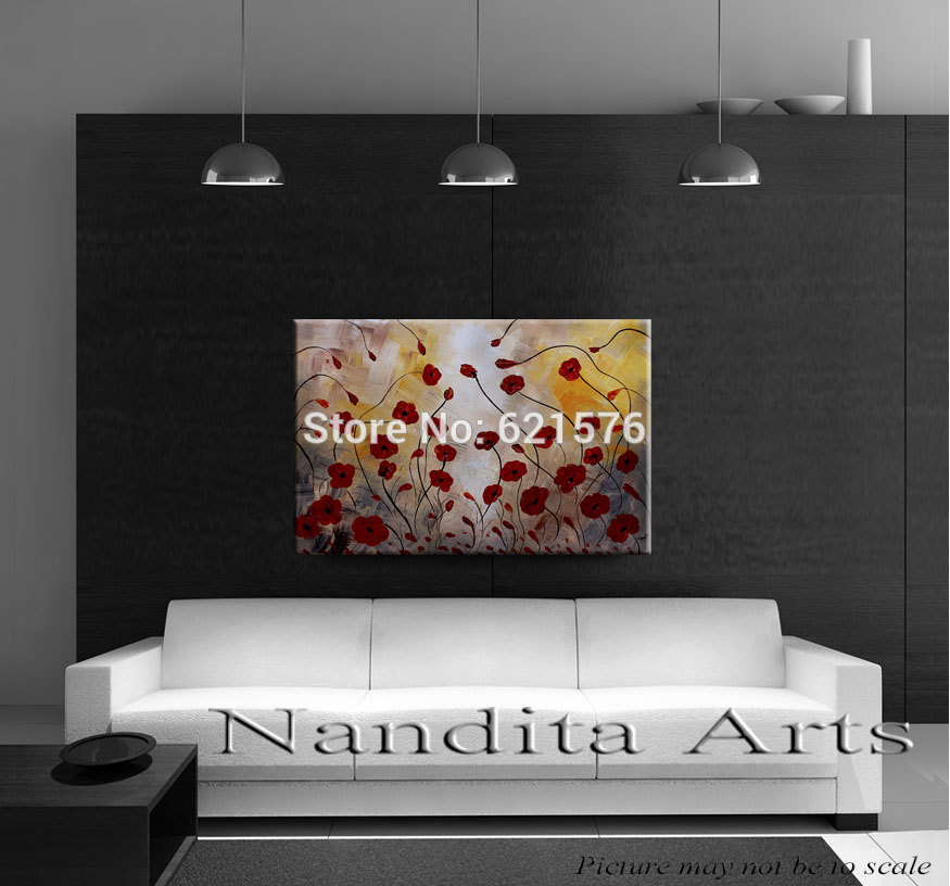 big hand-painted modern red dancing flowers wall art picture home decor abstract thick palette knife oil painting on canvas art