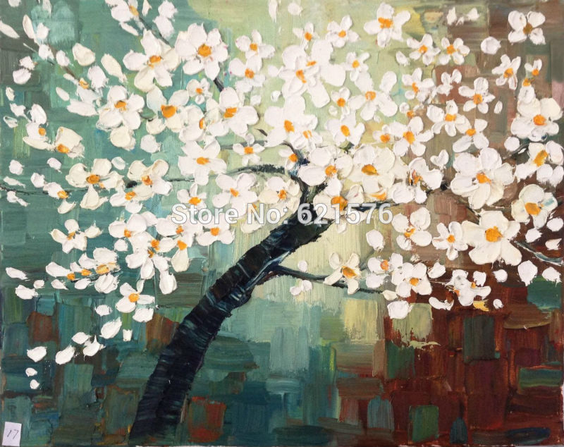 big hand-painted modern wall art picture home decor abstract white yellow flower tree palette knife oil painting on canvas art