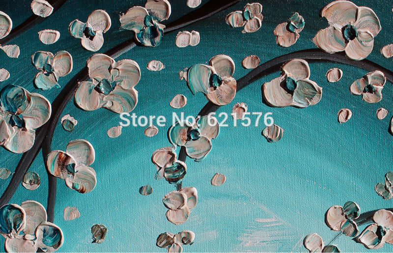 big hand-painted modern wall art picture living room home decor abstract blue white apricot blossom oil painting on canvas art