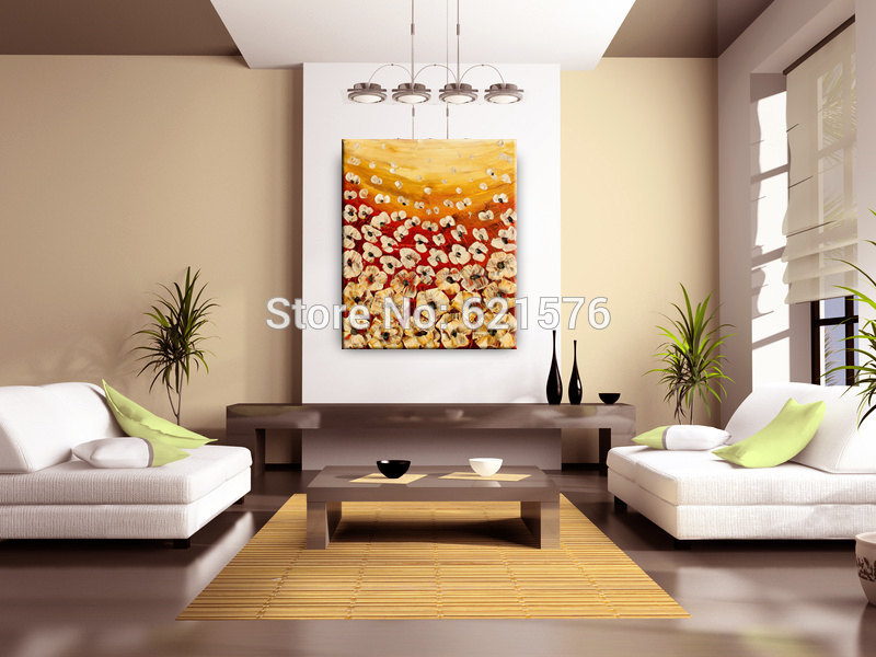 big hand-painted modern wall art picture living room home decor abstract brown white flowers palette oil painting on canvas art