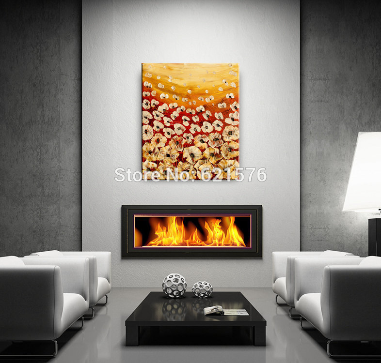 big hand-painted modern wall art picture living room home decor abstract brown white flowers palette oil painting on canvas art