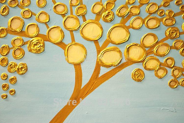 hand-painted big size modern wall art picture for bedroom home decoration golden tree thick palette knife oil painting on canvas