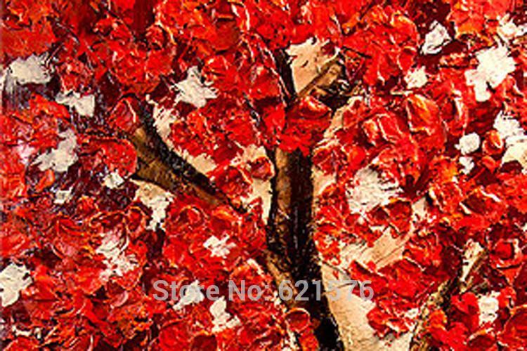 hand-painted big size modern wall art picture for wedding home decor red flower tree thick palette knife oil painting on canvas