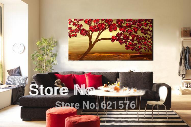 hand-painted big size wall art picture for wedding home decor red rose flower tree thick palette knife oil painting on canvas