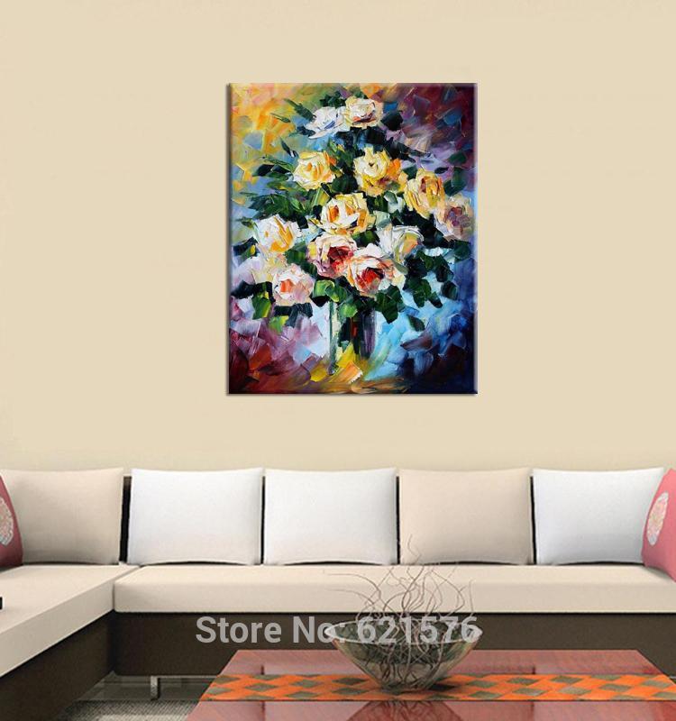 hand-painted big size wall art picture wedding bedroom decor a bouquet of rose flower thick palette knife oil painting on canvas