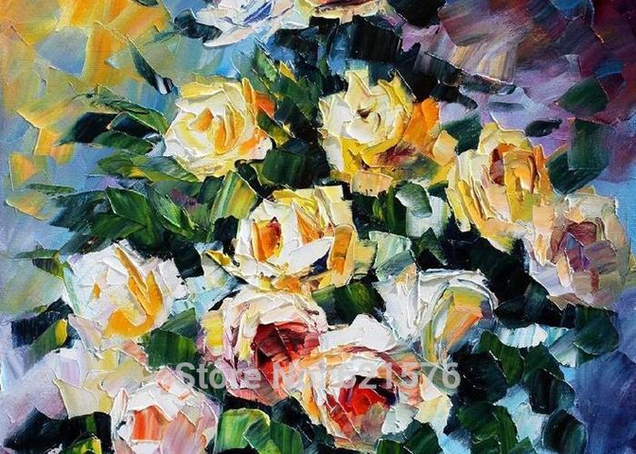 hand-painted big size wall art picture wedding bedroom decor a bouquet of rose flower thick palette knife oil painting on canvas