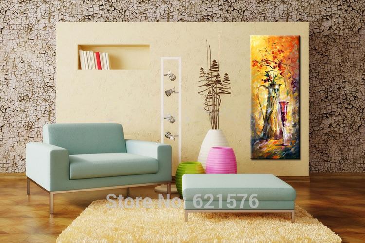 hand-painted big size wall art picture wedding bedroom decor autumn scenery flower vase thick color knife oil painting on canvas