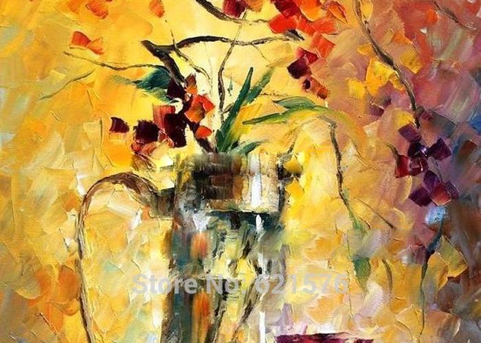 hand-painted big size wall art picture wedding bedroom decor autumn scenery flower vase thick color knife oil painting on canvas