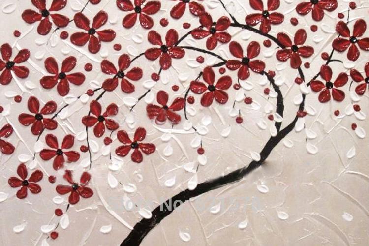 hand-painted big size wall art picture wedding bedroom decor bronzing white flower tree thick color knife oil painting on canvas