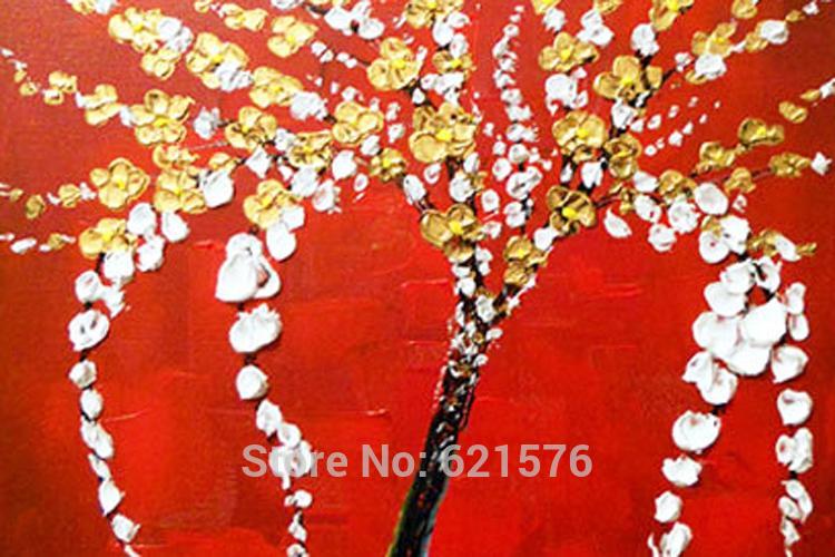 hand-painted big size wall art picture wedding bedroom decor golden white flower tree thick palette knife oil painting on canvas