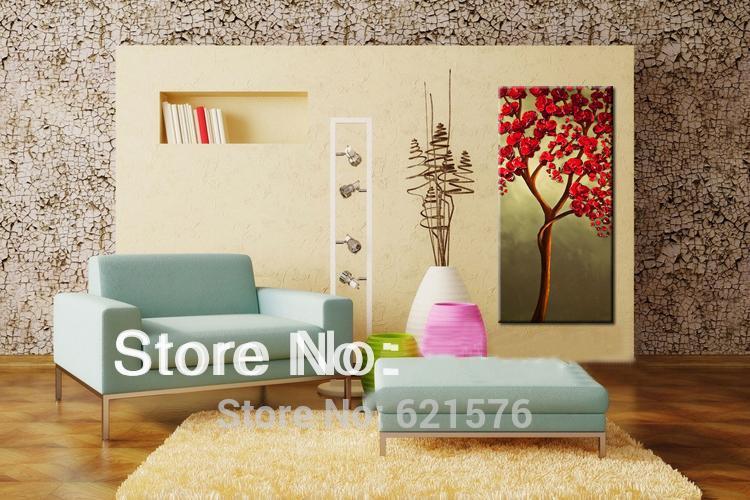 hand-painted big size wall art picture wedding bedroom golden red rose flower tree thick palette knife oil painting on canvas