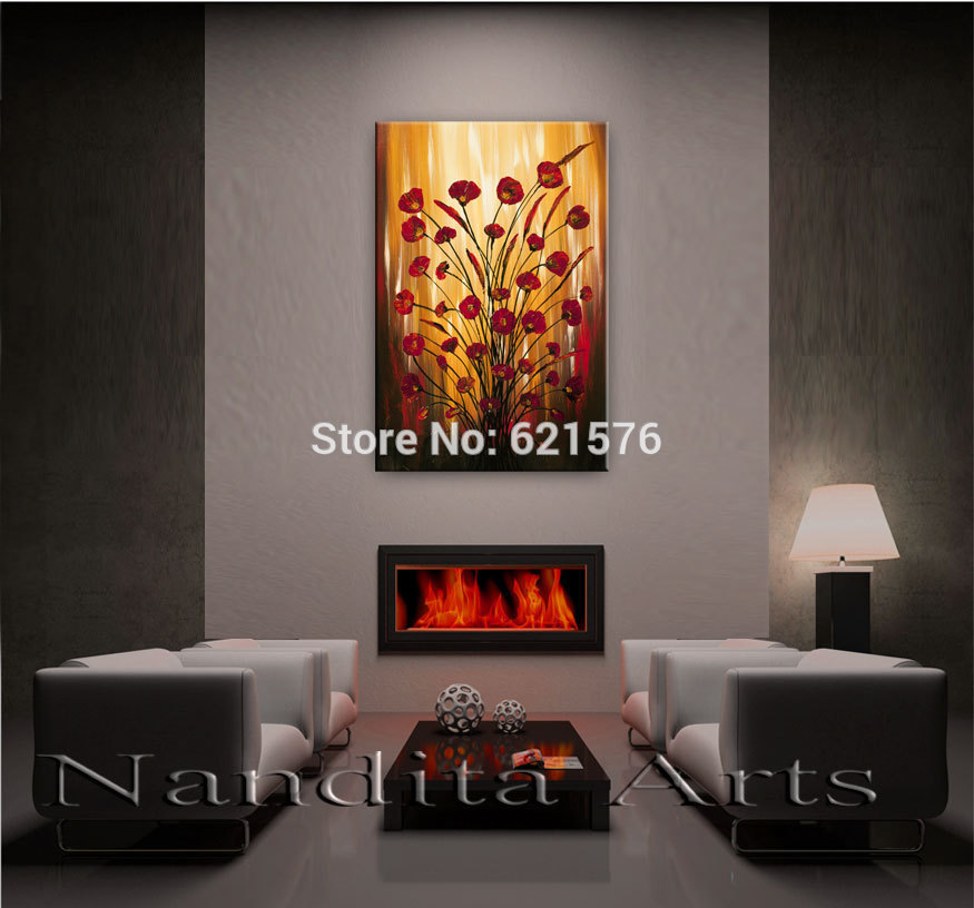 hand-painted brown wall art picture living room home decor abstract rose red flowers flowers palette oil painting on canvas art