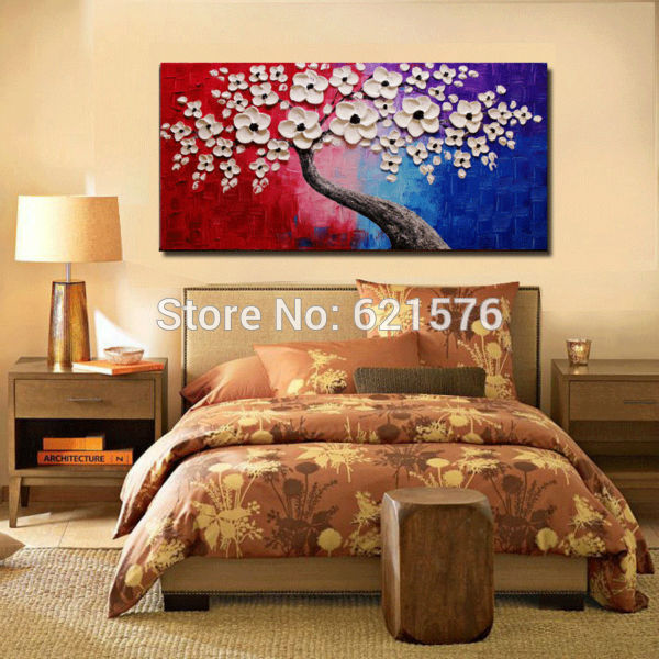 hand-painted living room decor home decor colorful white flower tree wall art picture thick palette knife canvas oil painting