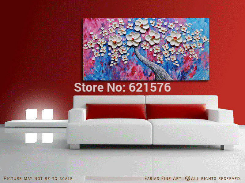 hand-painted living room decor home decor colorful white flower tree wall art picture thick palette knife canvas oil painting