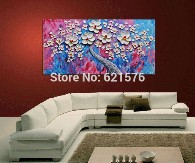 hand-painted living room decor home decor colorful white flower tree wall art picture thick palette knife canvas oil painting